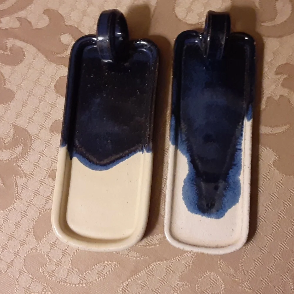 Pottery Handmade Sled Open Butter Dish Plate Set of 2